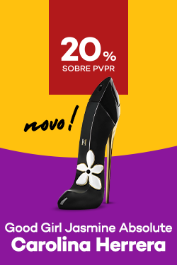 Novo Good Girl Jasmine Absolute da marca carolina Herrera a com destaque promocional de 20% sobre pre&ccedil;o de Venda ao P&uacute;blico Recomendado